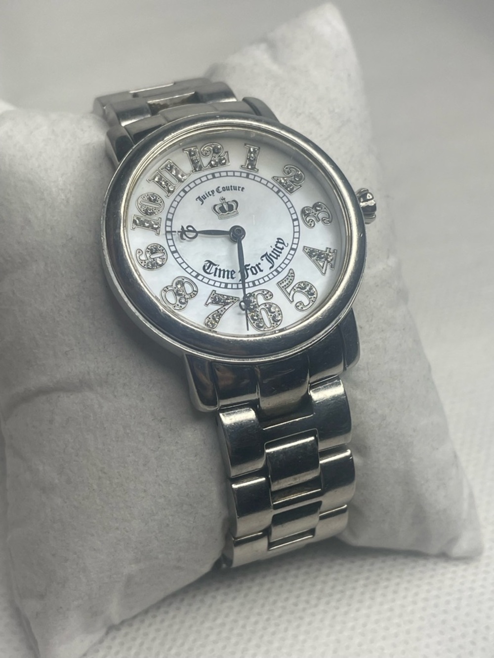 Time for Juicy Couture Mother of Pearl Numeral Gems Watch All Stainless Silver